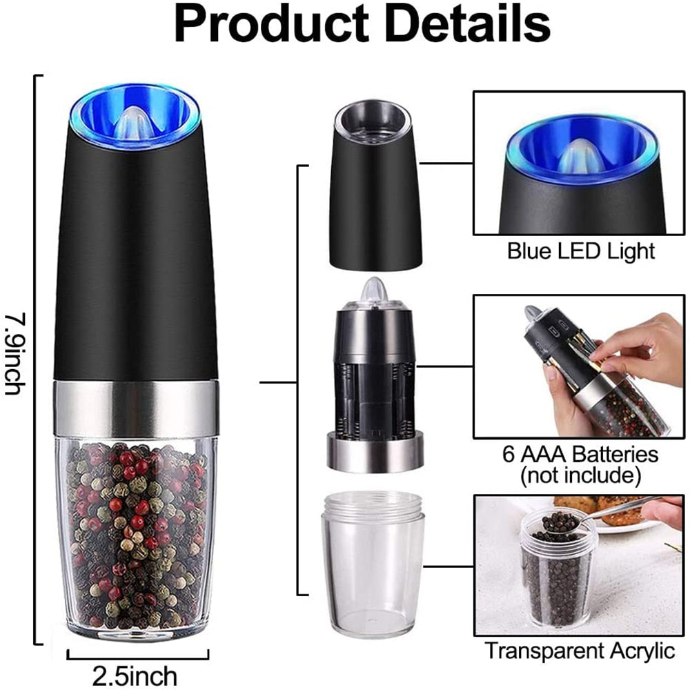 Automatic Electric Gravity Induction Salt and Pepper Grinder