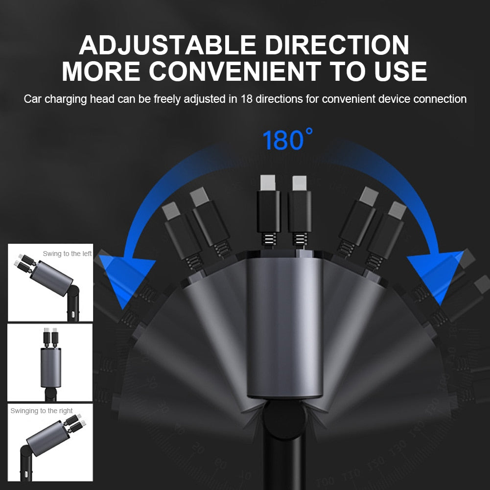 Car Charger Adapter With Retractable Cable